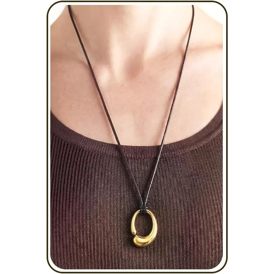 Chunky Gold Statement Pendant Necklaces for Women 16k Gold Silver Plated Long Necklace with Black Cord Large Big Pendant Necklace Boho Western Jewelry