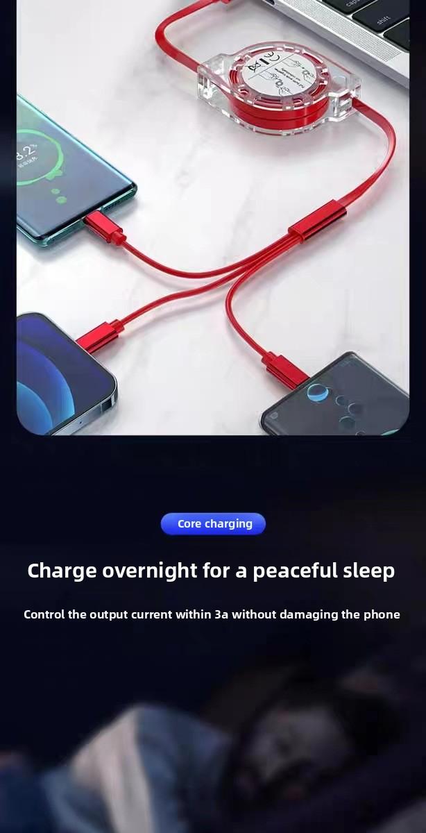 3 in 1 Retractable USB Cable, 1 Count Multipurpose 1M Data Cable, Charging Cable for Android Phone Type C Portable / Micro USB, Phone Accessories