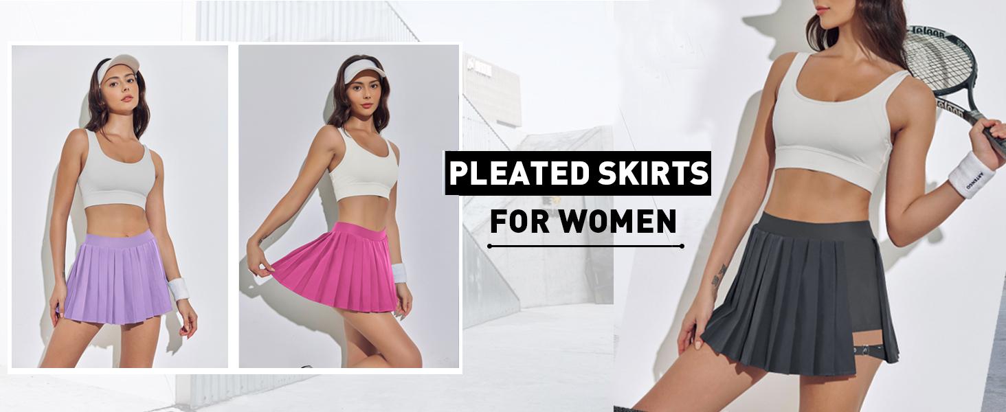 Pleated Skirts for Women High Waisted Tennis Skirts Adjustable Buckle Athletic Skorts Skirts with Pocket