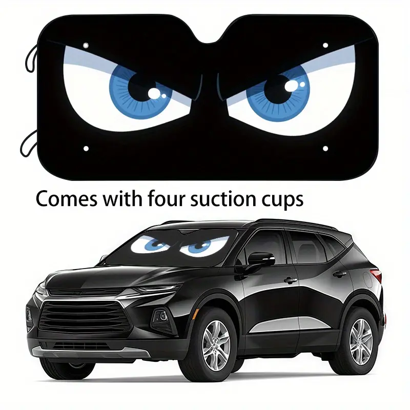 1pc Funny Eyes Car Sun Shade, Car Shade Front Windshield, SUV Vehicle Sunshade 2 Sizes Available, Holiday Gifts Car Windshield Sunshade, Keeps Your Car Cool, Prevents Interior Aging, Easy to Install with Four Suction Cups, Foldable for Easy Storage
