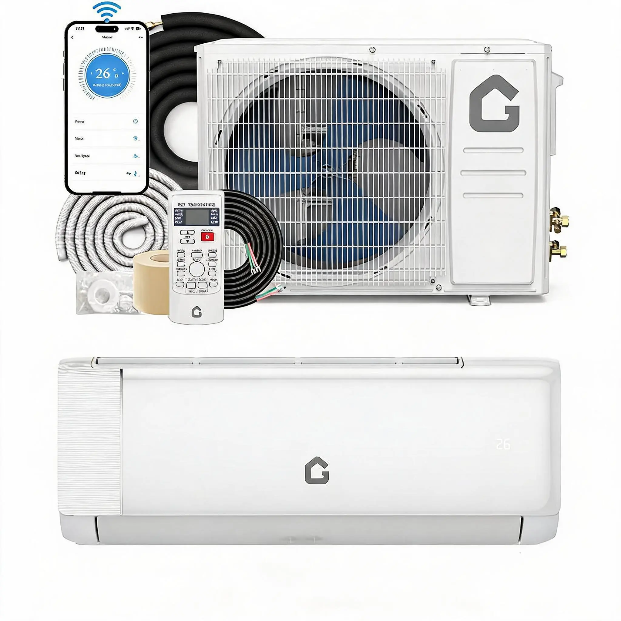 24000 BTU Ductless Mini Split Central Air Conditioner & Heater – 19 SEER2 High-Efficiency Inverter, WiFi Enabled, 208-230V, Wall-Mounted, Complete Installation Kit, Cools & Heats up to 1500 Sq.Ft