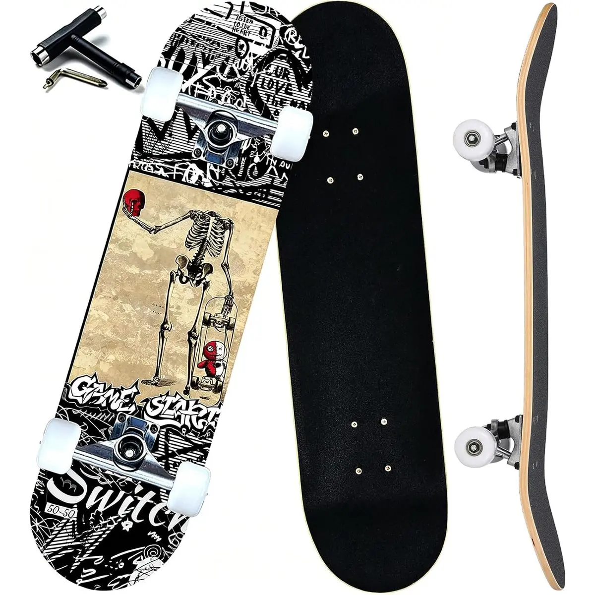Pro Complete Skateboards for Beginners Girls Boys Kids Youths Teens Adults 31"x8" Skate Boards 7 Layers Canadian Maple Double Kick Deck Concave Longboard