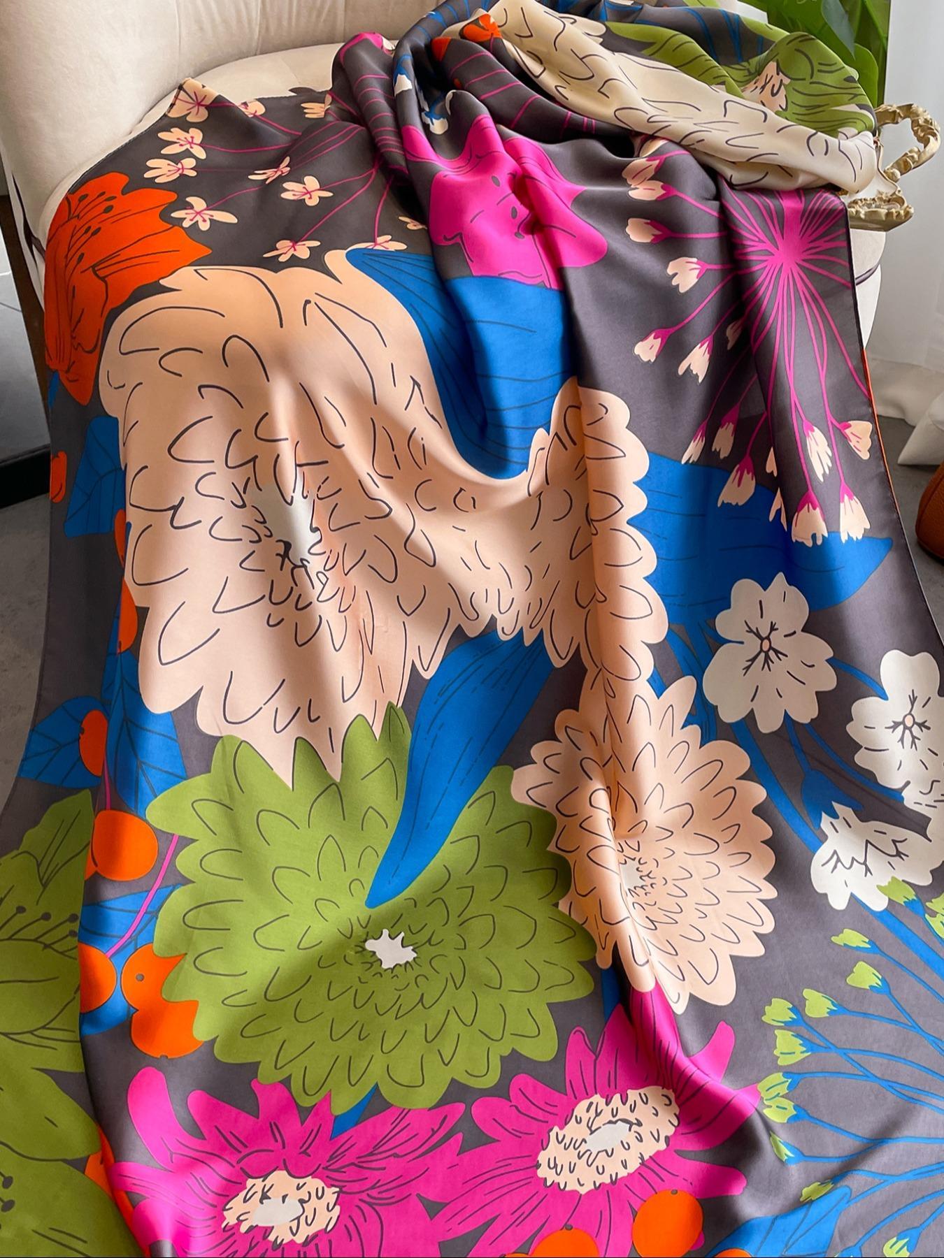 Women's Elegant Random Floral Print Square Scarf, Fashionable Soft Comfortable Shawl for Daily Wear, Casual Versatile Scarf for Women, Floral Pattern Shawl