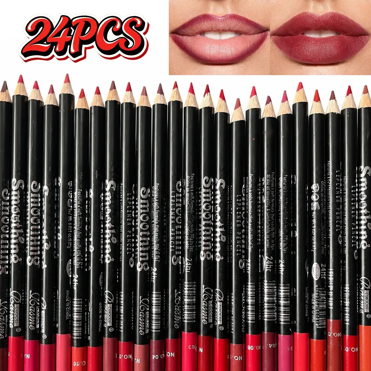 24Pcs Professional Lip Liner Pencil Set - Smooth Creamy, Long-Lasting, Waterproof & Smudge-Proof, High Pigmented Matte Lip Liners for Defining & Contouring Lips, Assorted Nude, Red & Brown Shades Lipliner Lip Product