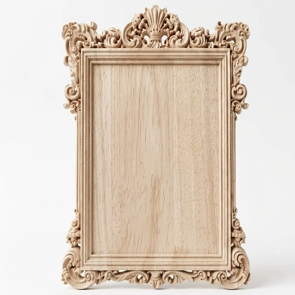 [Vintage Wood Photo Frame] 1pc of Vintage Wood Carving Photo Frame, Unfinished Wooden Wall Decoration, Timeless Carving Design, Wooden Photo Frame