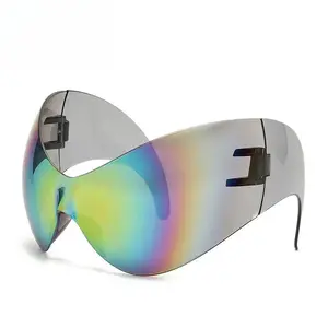 Trendy Y2K Punk Sunglasses Oversized Mirrored Blue Light Blocking Shades