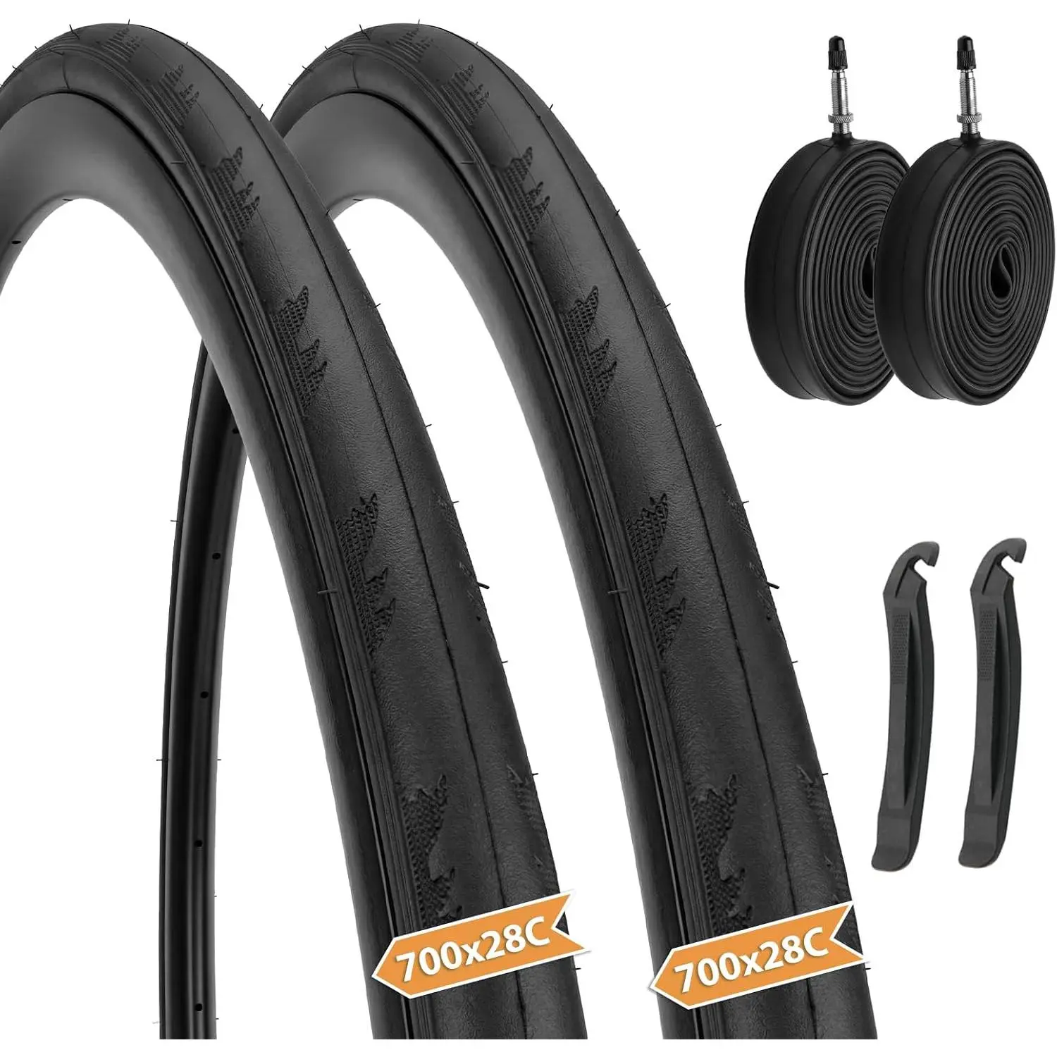 Hycline Road Bike Tires Set, 2-Pack 700x25C/28C Folding Bicycle Tires with Inner Tubes & Tire Levers, Slick High-Pressure Road Cycling Tires for Commuting, Training & Urban Riding