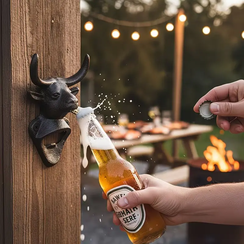 Rustic Cowboy Cast Iron Bull Head Wall Bottle Opener, Vintage Beer Opener, Decor Ornament for Kitchen Patio BBQ, Stylish Gift for Men