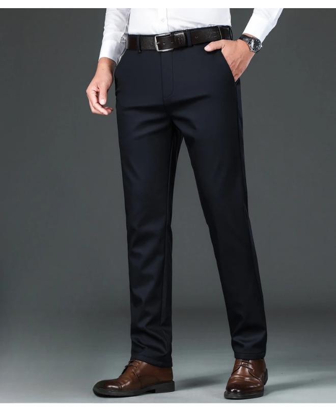 Static Cuff Flannel Thick Men's Casual Pants Winter New Fleece Business Stretch Warm Plush Trousers Brand Slim Straight Male Pants