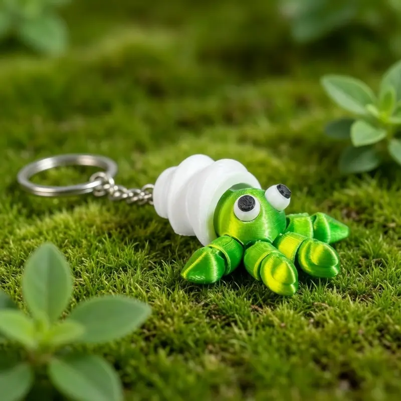 3D printed hermit crab with three-dimensional joints, movable backpack keychain pendant, small accessory, gift