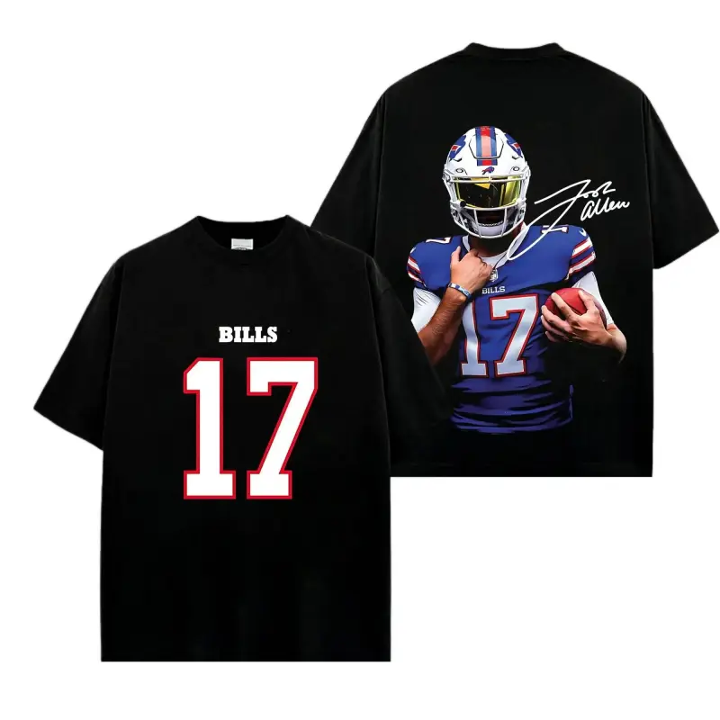 Graphic T-Shirt Josh Allen # 17 Bills Nation Football Graphic Tee Hoodie, Unisex Premium Cotton Casual Streetwear Bills Football Fans Shirt, Game Day Outfit Made in US Heavyweight Apparel Gift for Football Fans Camiseta Verano