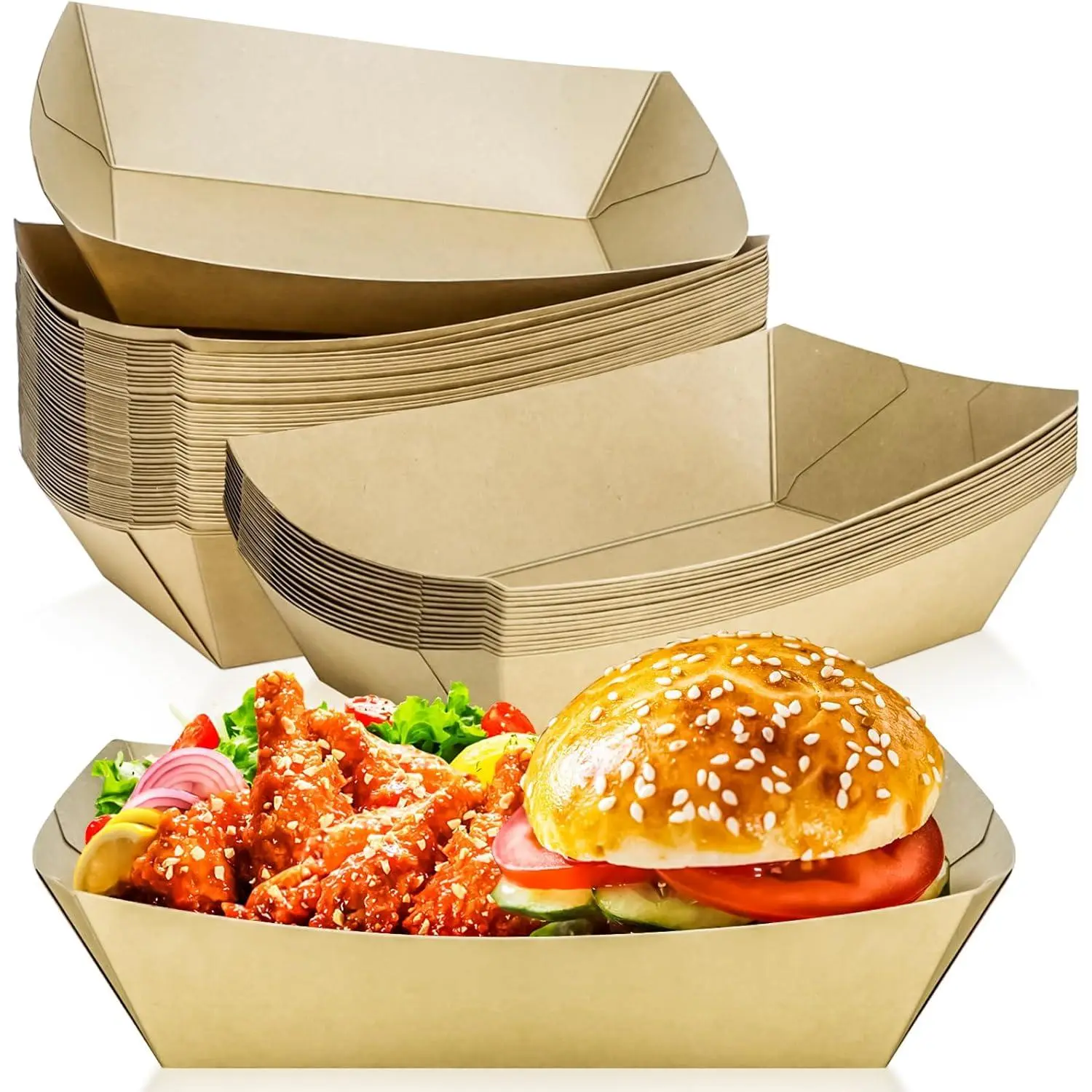 30 Pack 5LB  Paper  Trays,Disposable  Resistant Paper  Boat Heavy Duty Paper  Serving Tray for BBQ Parties Picnics Tacos Nachos Fries Hamburger Hot Dogs Popcorn