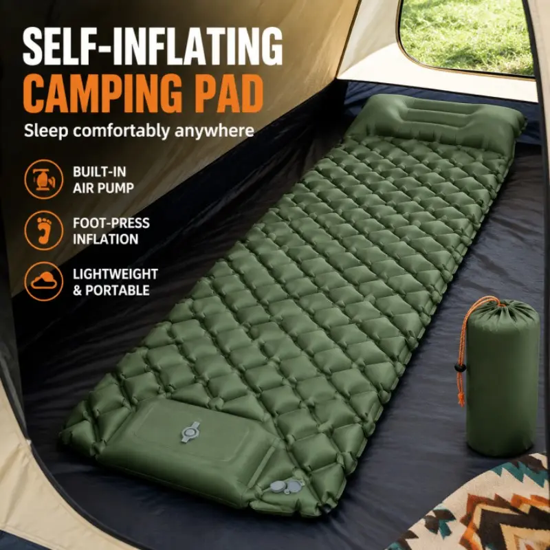 Automatic Inflatable Mattress for Outdoor Camping, Foot-Pump Portable Air Bed, Airbeds, Single Person Sleeping Pad, Easy-To-Use Tent Mat
