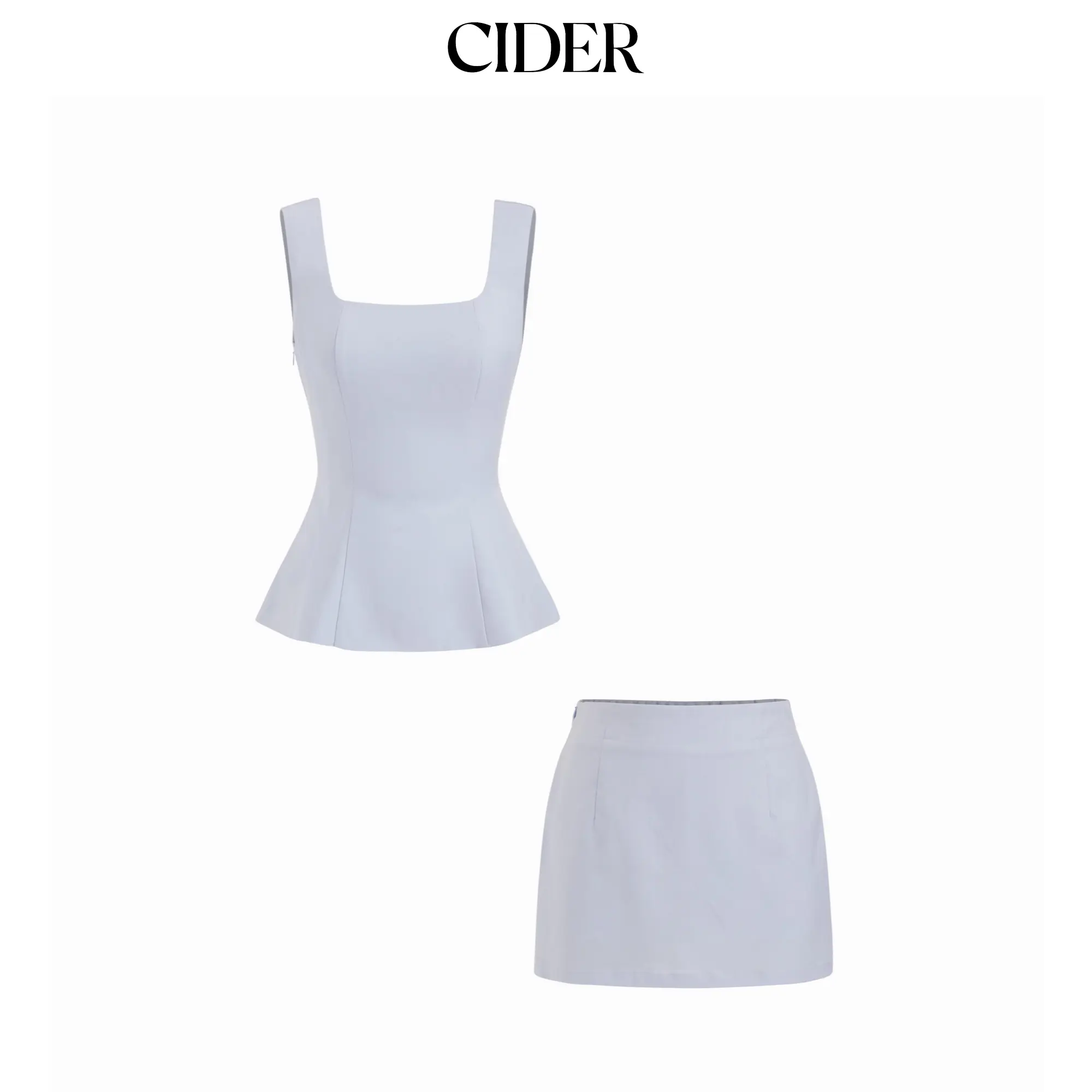 Cider Linen-blend Square Neck Peplum Top & Mid Rise Mini Skirt Set SohoChic