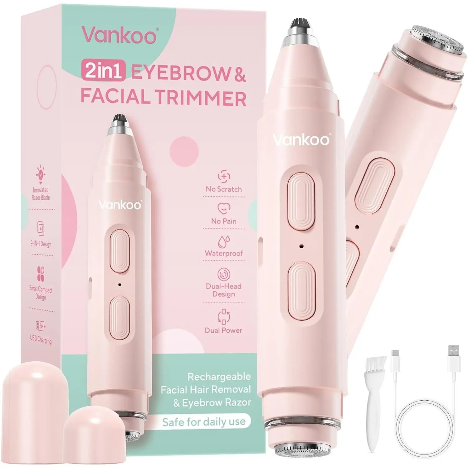 2 in 1 Facial Hair Remover & Eyebrow Trimmer for Women | Electric Face Shaver & Epilator for Face | Painless Flawless Facial Hair Removal for Women, Peach Fuzz & Upper Lip Hair RemoverGift
