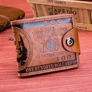Men's Trifold Leather Wallet With 100 Dollar Pattern Hasp, Multi Compartment Fold Over Purse With Zipper Card Slots & Coin Pocket, Masculine Daily Cash Card Holder