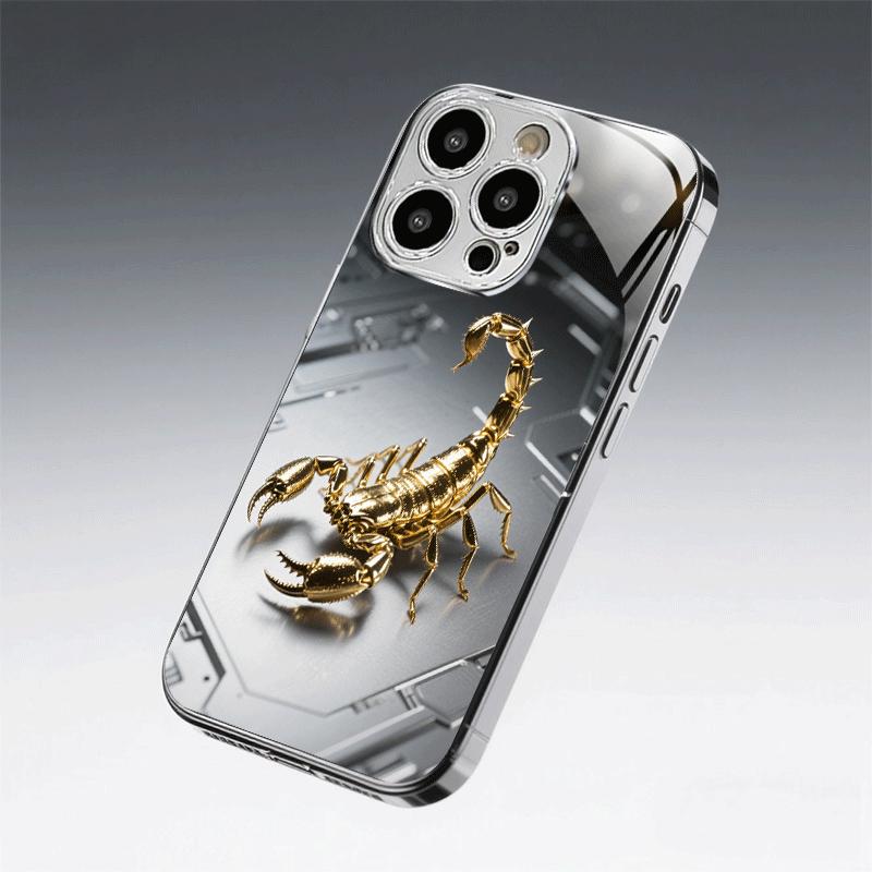 Gold scorpion pattern electroplated silver tempered glass new mobile phone case for iPhone 17ProMax-11Pro Max/x/xs/xr/xsmax/8 advanced sense design business simplicity full coverage anti-drop protective case, waterproof and anti-drop mobile phone case