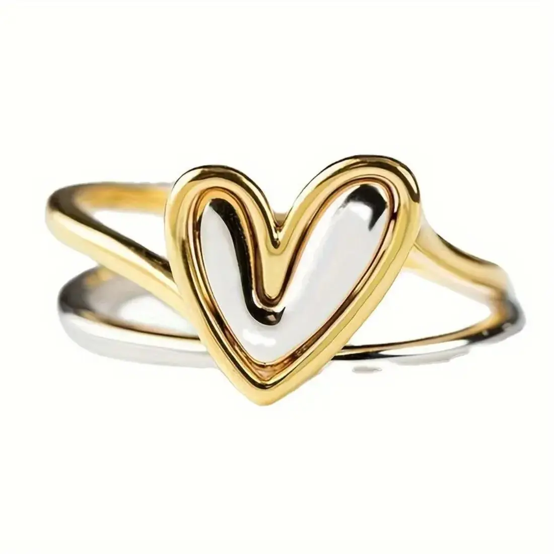 Women's Minimalist Asymmetric 2-Tone Heart Ring - Creative Stylish Casual Daily Fashion Accessory, Ideal Valentine's Day Gift