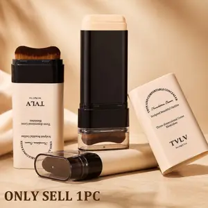 2-in-1 Foundation & Concealer Stick with Built In Brush, Cream Makeup Stick for Face Coverage, Blending, Touch-Ups, Travel & Daily Use