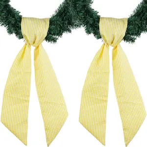 Yellow Gingham Wreath Bow Set 2 Pack for Door Decoration, 5.12" Wide x 54.33" Each Easter Spring Gift Bundle Sunshine Farmhouse Ribbon Pairfidget toys