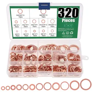 320 count Copper Washers, 12 Sizes Copper Crush Washer, Coppers Sealing Washers Flat Ring Sump Plug Oil Seal Gasket Flat Washers  Kit for Automotive M6 M8 M10 M12 M14 M16 M18 M20