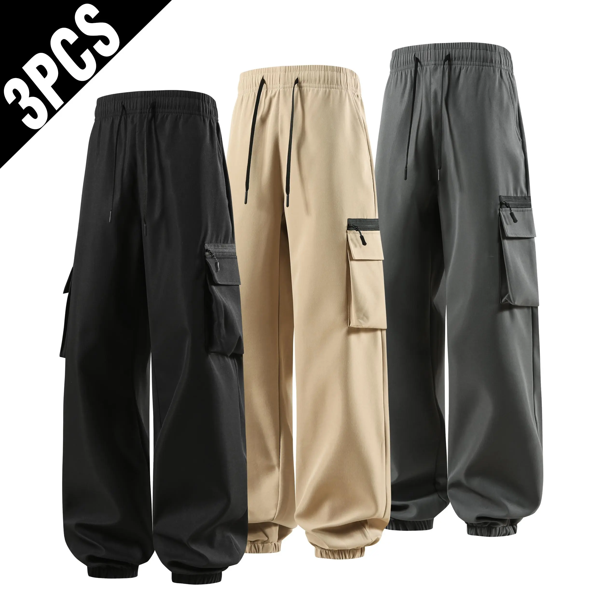 Men's 2-Pack Cargo Jogger Pants, Slim Fit Tactical Combat Style with Multiple Pockets, Lightweight Stretch Chinos for Outdoor Streetwear, Cargo Pants, Drawstring Cargo Pockets Men's Pants