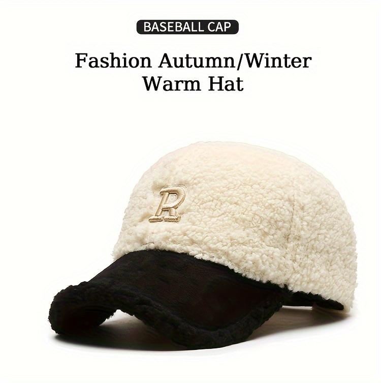 Letter R Teddy Plush Warm Baseball Cap Fashionable Versatile Duckbill Hat