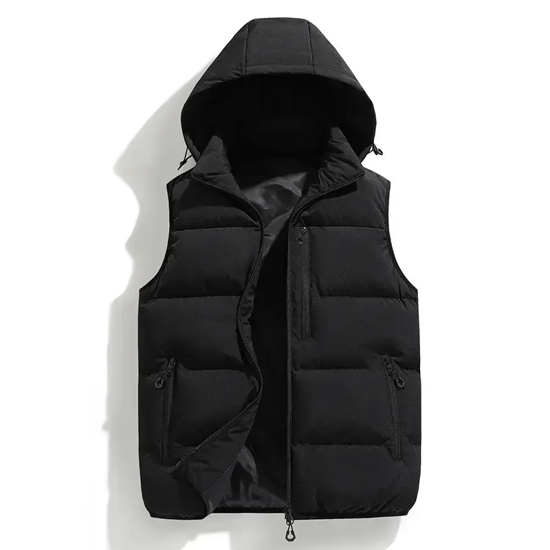 Men's Hooded Vest Autumn Winter Warm Sleeveless Jacket Waistcoat with Pockets and Zipper Closure Menswear Stylish Casual