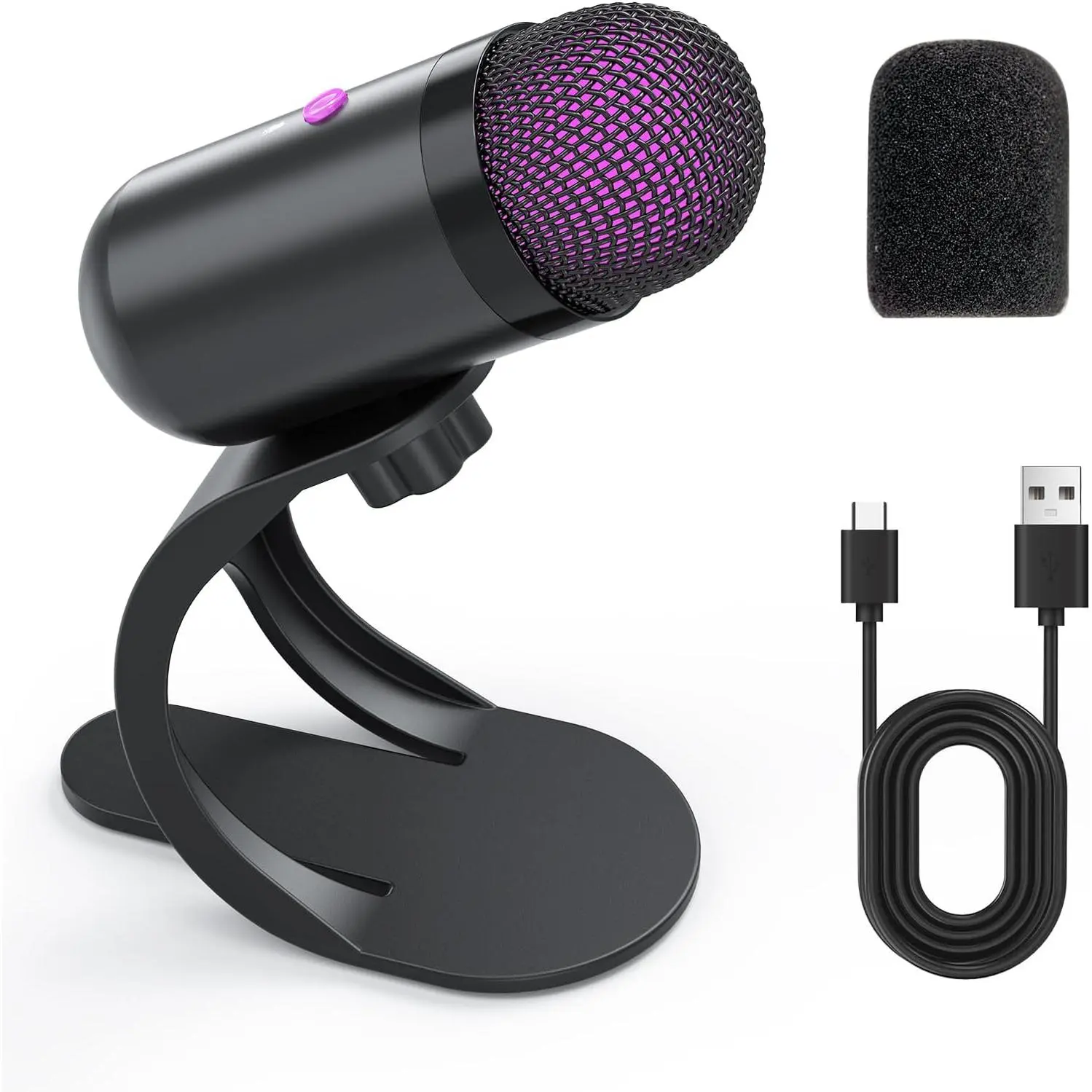 USB Microphone - Omnidirectional Condenser Audio Mic with Noise Reduction, Mute Button, Volume Control, Plug-and-Play Stand for PC, Laptop, Podcast Recording, YouTube Streaming