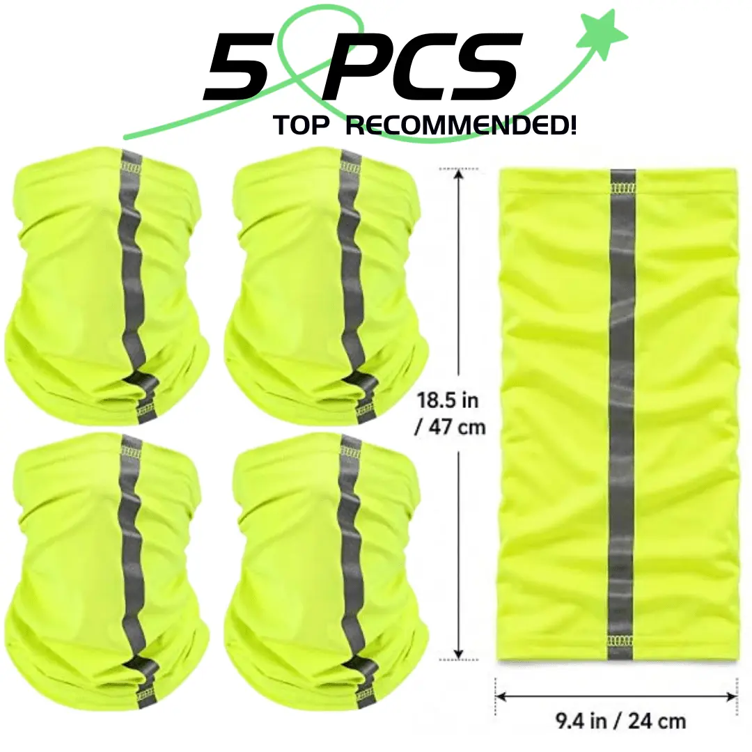5 Pack Reflective Neck Gaiter, Safety Seamless Face Cover Bandana, Multi-use Outdoor Protection Head Wrap for Cycling Construction Running