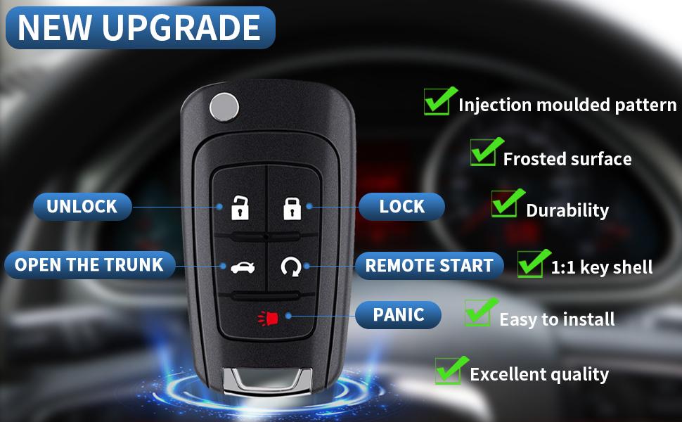 THE WELL KEPT 5 Button Key Fob Shell Replacement for Chevy Cruze Camaro Impala Equinox GMC Terrain Buick Regal Lacrosse 2017 2016 2015 2014 2013 2012 2011 2010 OHT 01060512   Keyless Entry Remote Flip Car Key Fob Case