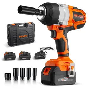 VEVOR Cordless Impact Wrench, 958.8 ft-lbs/ 1300 Nm High Torque, 1/2 inch, 20V Electric Impact Wrench with Brushless Motor, 2x 4Ah Batteries, Charger, 5 Sockets and Belt Clip, for Car Tire Truck