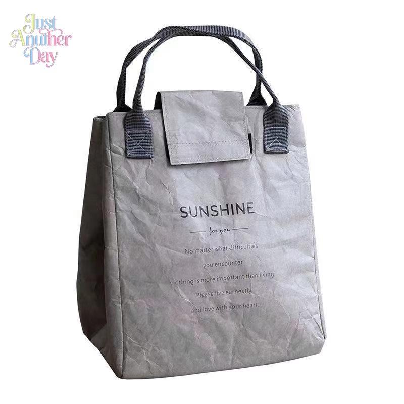 Insulated Lunch Tote Bag for Women Men Waterproof Tyvek Paper Lunch Bag with SUNSHINE Print Leak-Proof Thermal Cooler Bag for Work Picnic and School Durable Handbag for Bento Boxes