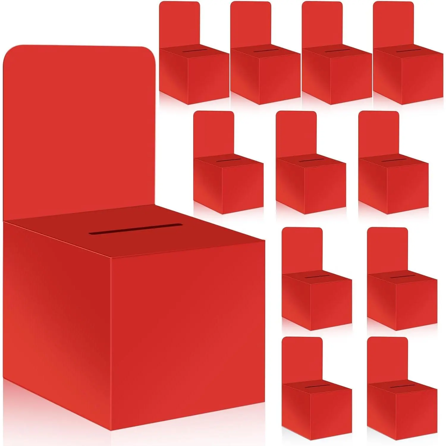 12 Pack Raffle Boxes Ballot Box Suggestion Box with Slot, 6 x 6 x 6 Inch Cardboard Raffle Boxes with Slot for Ticket and Removable Header for Collecting Business Card Voting Contest (Red)
