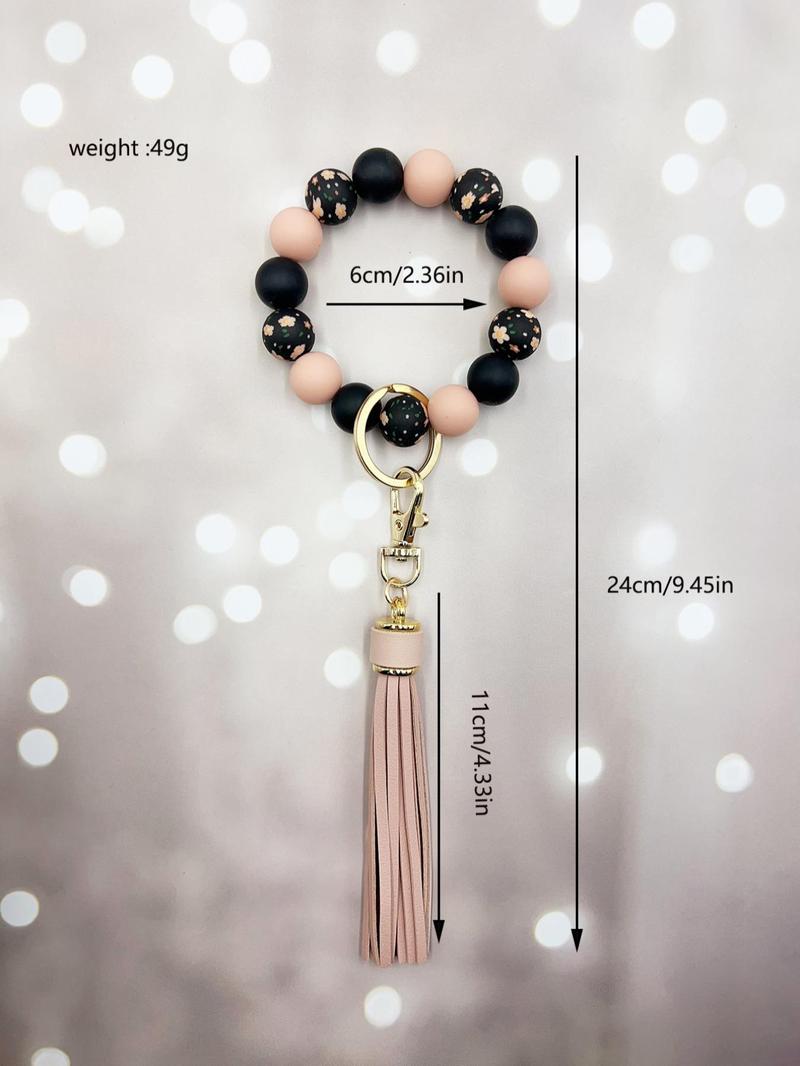 Women's Cute Colorblock Beaded Tassel Design Keychain, Trendy Exquisite Beaded Keychain, Charm, Chic Accessories for Daily & Party Decoration, Stylish Keychain