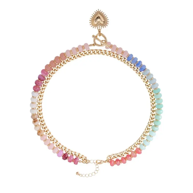 Boho Beaded Necklace - Glamour Dopamine Colorful Ethnic-Style Collarbone Chain with Stackable Heart Pendant for Stylish Versatile Looks (Colorful Beaded, Heart Jewelry), Boho Necklace, Beaded Necklaces
