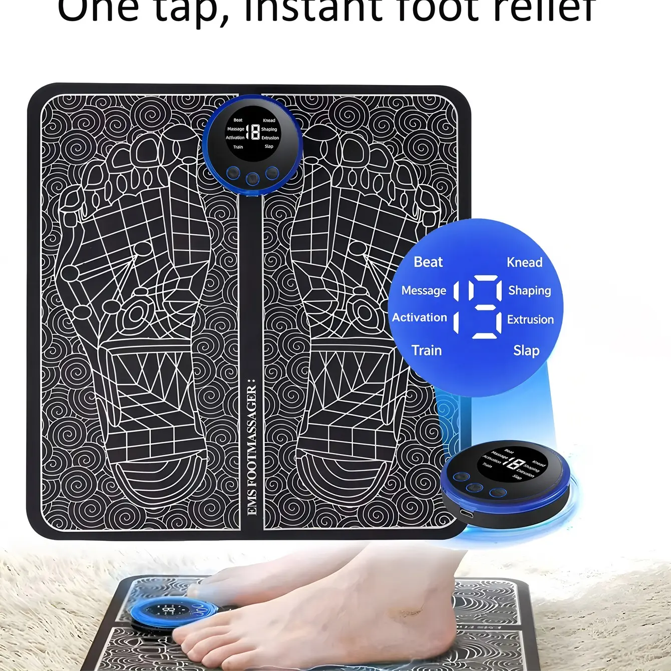 EMS Foot Massager Rechargeable Massage Pad, Electric Foot Relaxer, Promotes Circulation, Portable Foot Care Tool, Ideal for Home Use