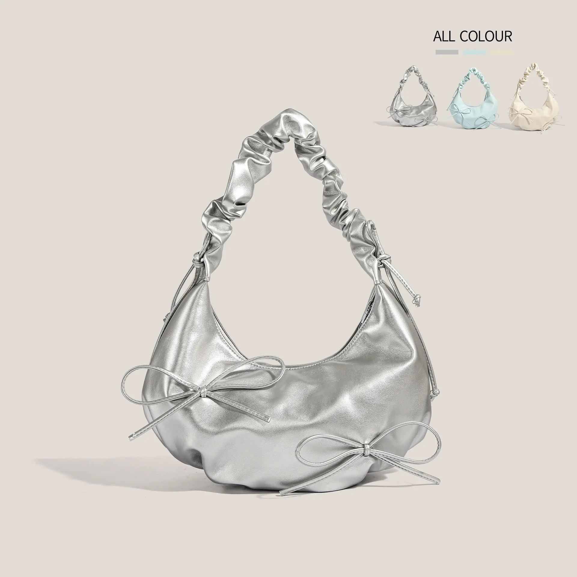 Women's Synthetic Pleated Cloud Shoulder Bag - Chic Underarm Purse with Soft Premium Texture, Lightweight Spacious Crossbody, Minimalist Korean Tote for Work, Everyday Use