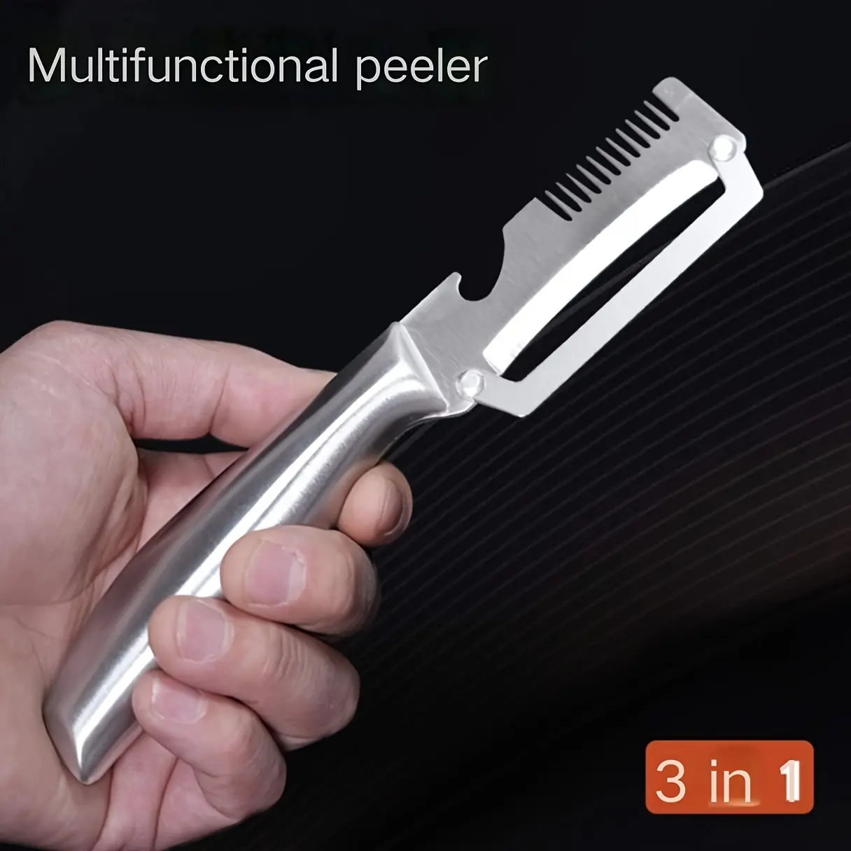 2pcs New 3-in-1 Stainless Steel Multi-Functional Kitchen Utensil Set - Fruit & Vegetable Prep Tool, Large Onion Slicer, Carrot Peeler, Bottle Opener for Home Use