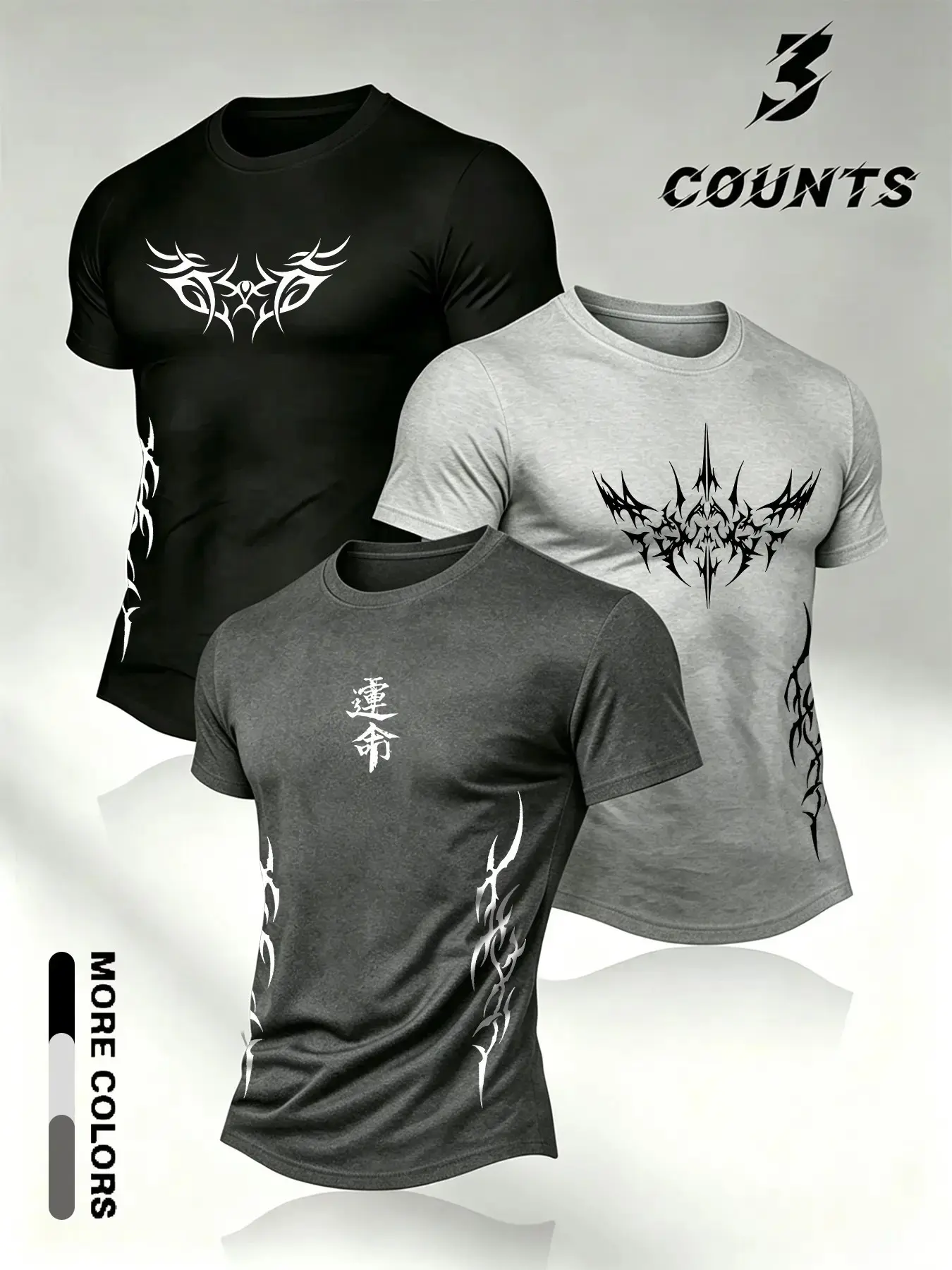 3 Pack Men's Slim Fit Athletic T-Shirts, Crew Neck Short Sleeve Workout Tees with Tribal Thorn Graphic, Double Sided Print Gym Training Tops#MensWorkoutShirts #3PackTShirts #AthleticTShirt #SlimFitTee #GymShirt#WorkoutTop #TribalGraphic #ThornPrint