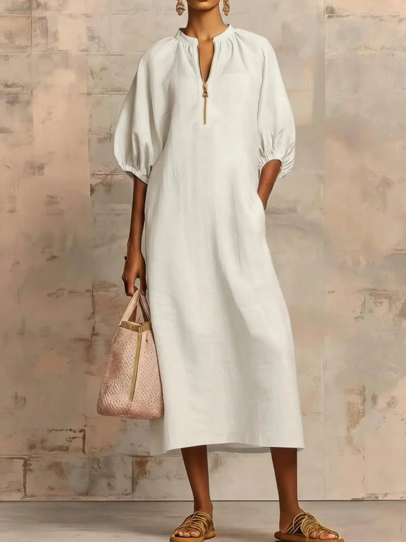 2026 New Fashion Loose Pure Color High-End Cotton Linen Dress, Elegant Simple Versatile Cute Style Daily Long Sleeve Dress, Graceful and Chic