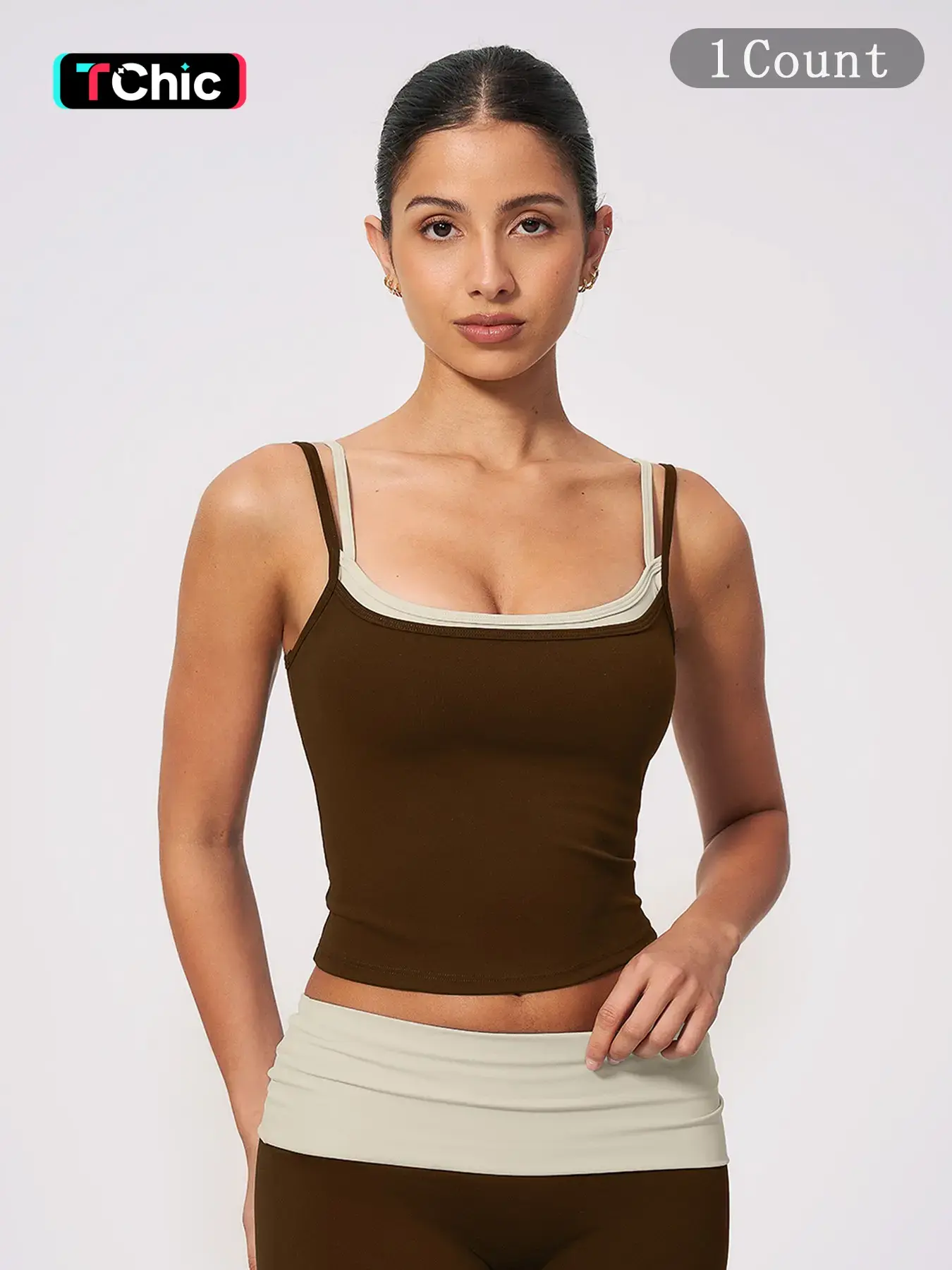 Colorblock Dual Layer Yoga Tank Top with Padded Bra, Slimming Sporty Fitness Strapless Sleeveless Shirt, Women's Workout Wear