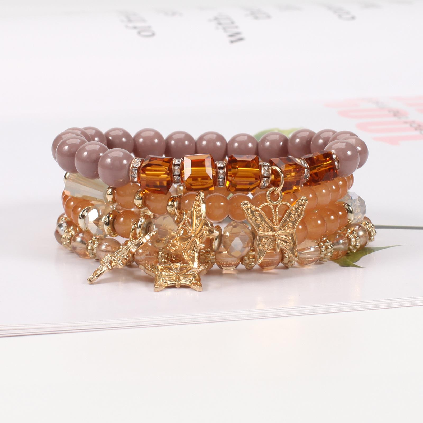 Bohemian Multi-Layer Butterfly Hoisting Bracelet Handmade Beaded 4 Pieces Set Artificial Crystal Glass Diamond Bracelet Daily Wear Unisex Fashion Jewelry Bohemian Multi-Layer Butterfly Hoisting Bracelet Handmade Beaded 4 Pieces Set Artificial Crystal Glass Diamond Bracelet Daily Wear Unisex Fashion Jewelry