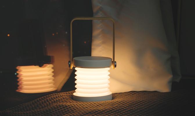 Piu LED Collapsible Lantern Lamp with Wood Handle Rotatable Touch Control Portable Night Light for Camping Bedroom Decor USB Rechargeable Elegant White