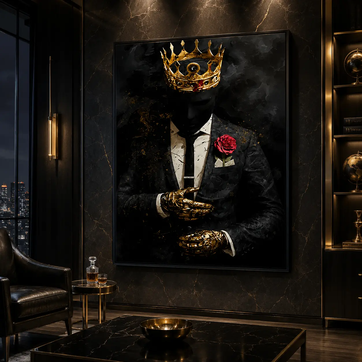 Black King with Golden Crown – African American Canvas Wall Art, Print for Bedroom Decor, Afrocentric Wall Art, Luxury King Poster, Black Excellence Decor, Modern Home Wall Art, Living Room Bedroom Decor, Gift for Him, Royal African Art Print