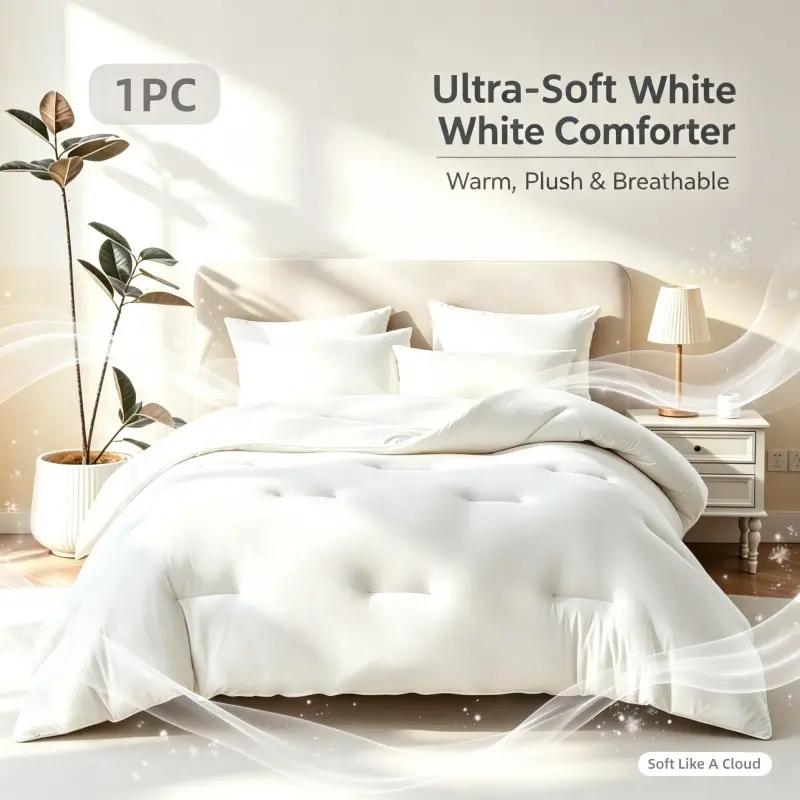 1PC Cloud-Like Soft Comforter, 410GSM Fluffy Quilted Bedding, Breathable All Season -Warm Fall & Winter Comforter, Ideal Holiday Gift