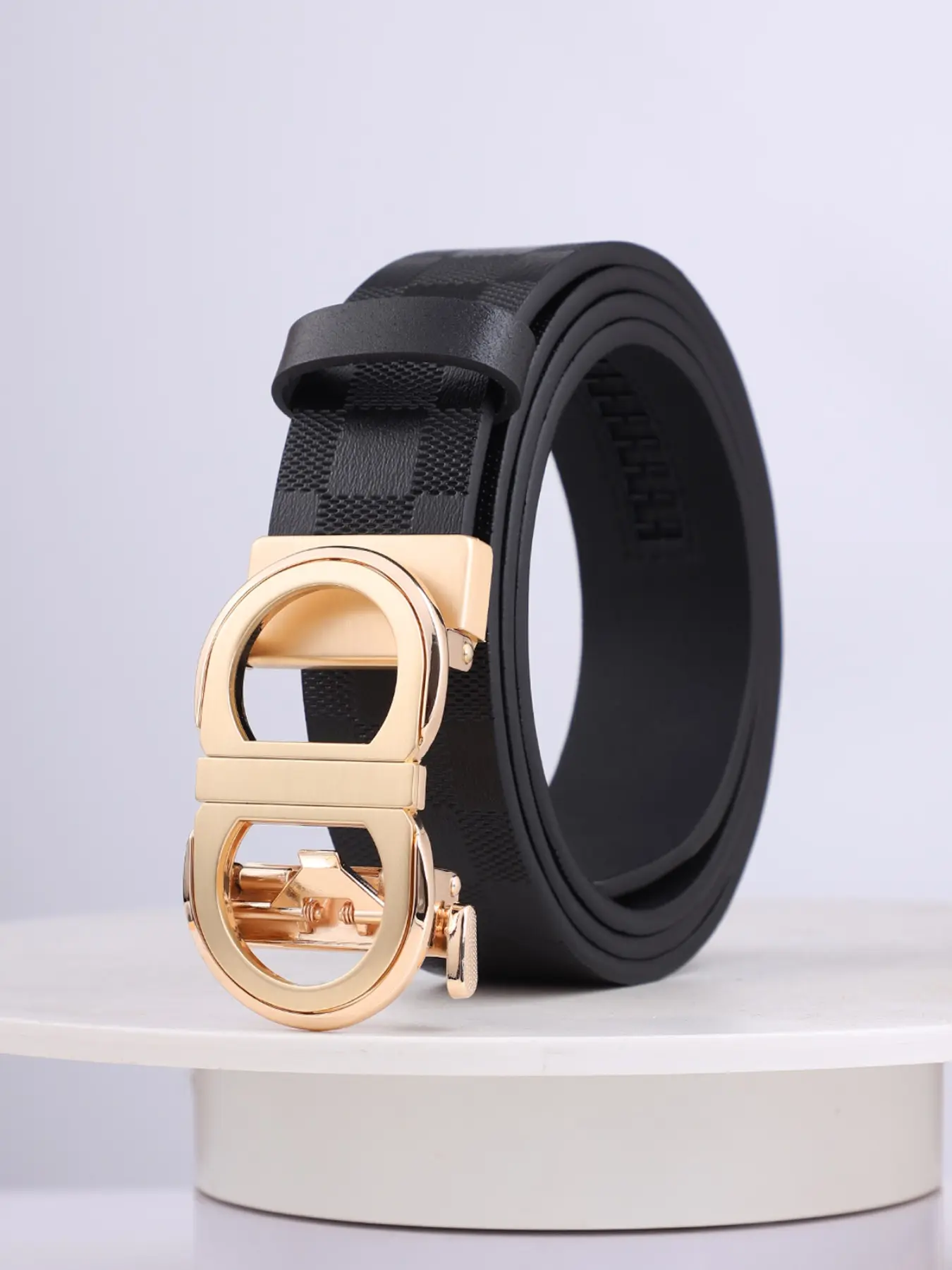 Men's Automatic Buckle Belt, Durable Plaid Design, Fashionable Business Belt, Perfect Gift Choice, All Seasons Wear