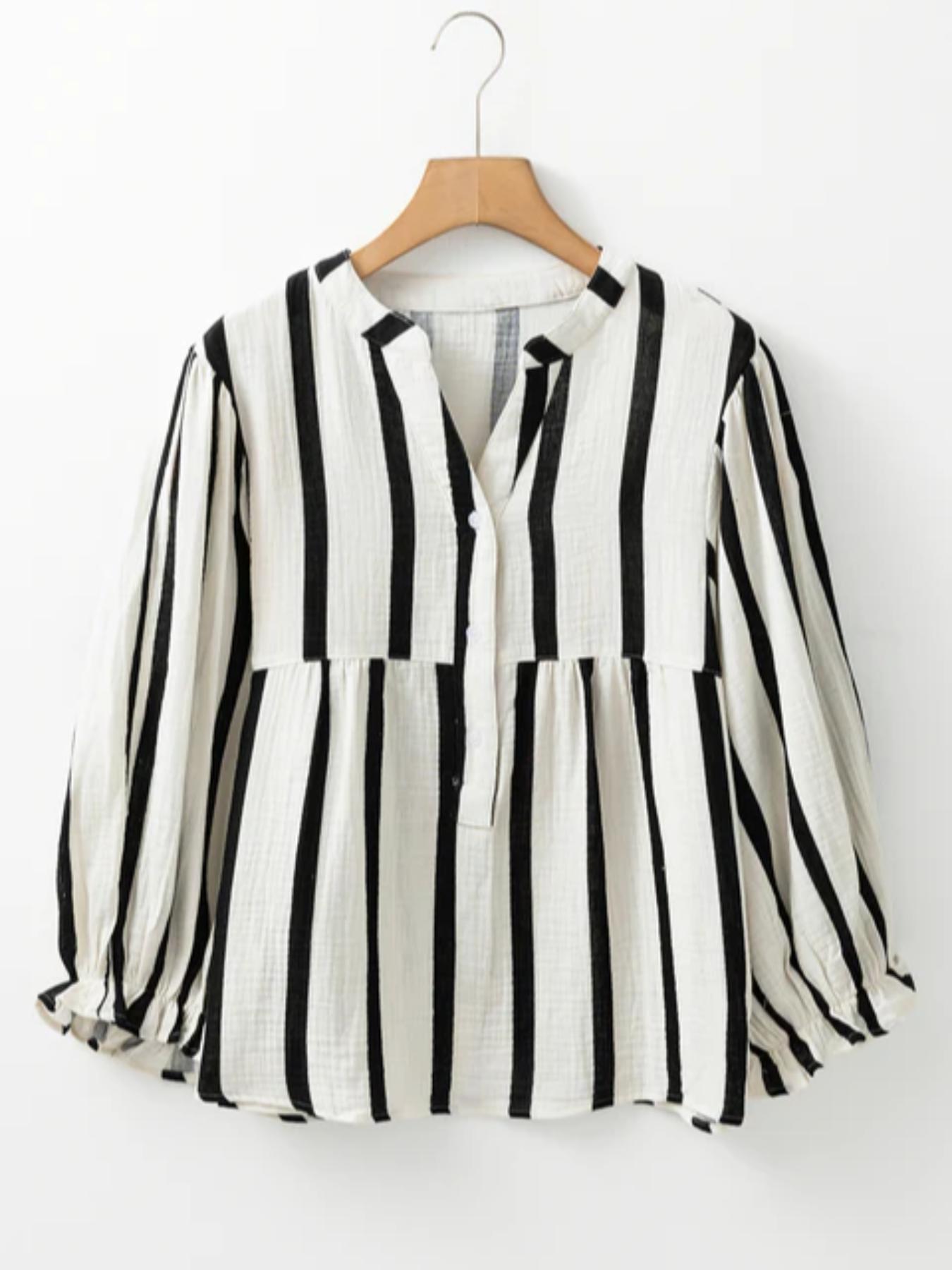 Women's Striped Print Long Sleeves Shirt, Casual Soft Top for Daily Wear, Ladies Clothes for All Seasons, Blouse