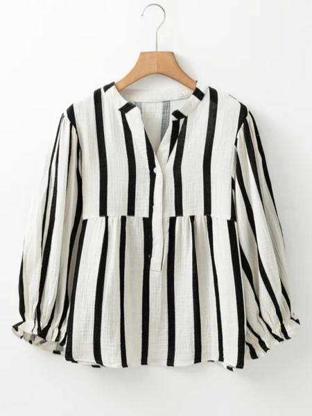 Women's Striped Print Long Sleeves Shirt, Casual Soft Top for Daily Wear, Ladies Clothes for All Seasons, Blouse