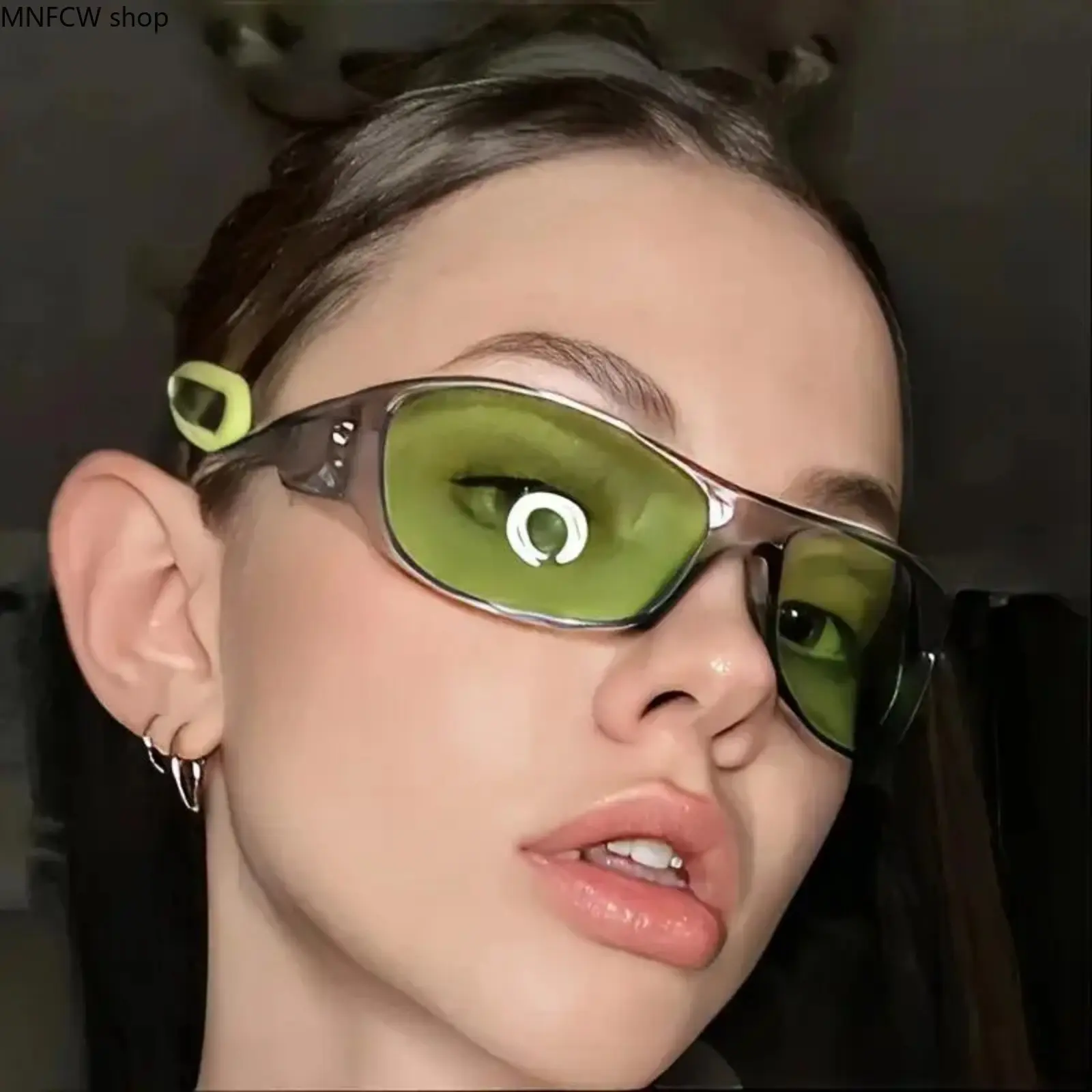 Vintage Unisex Green Translucent Wrap-Around Sunglasses | Futuristic Y2K Style Shades for Festivals, Sports & Outdoor Adventures